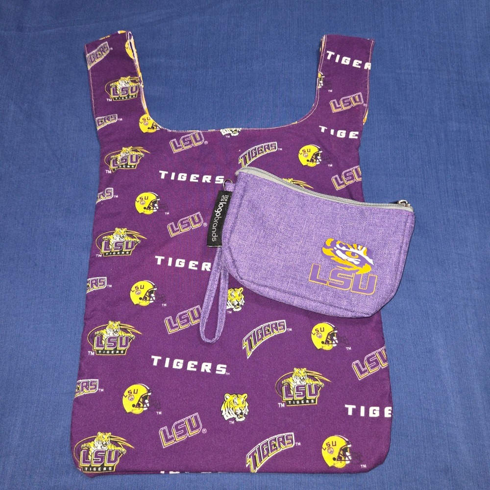 Logo Brands LSU Tigers Tote Bag Unisex One Size Purple Good Reversible Pouch Set